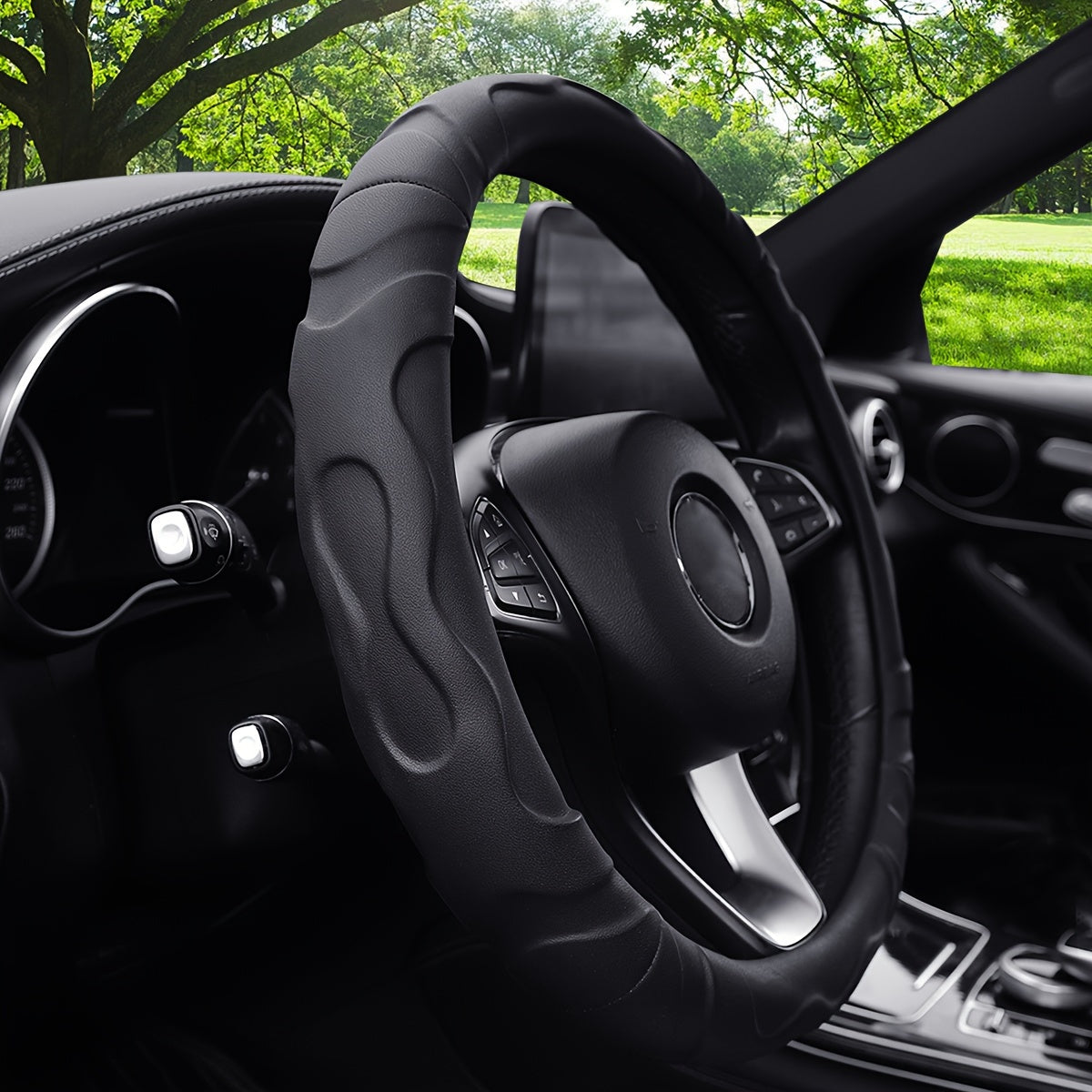 1 PU Leather Textured 3D Design Sports Car Steering Wheel Cover