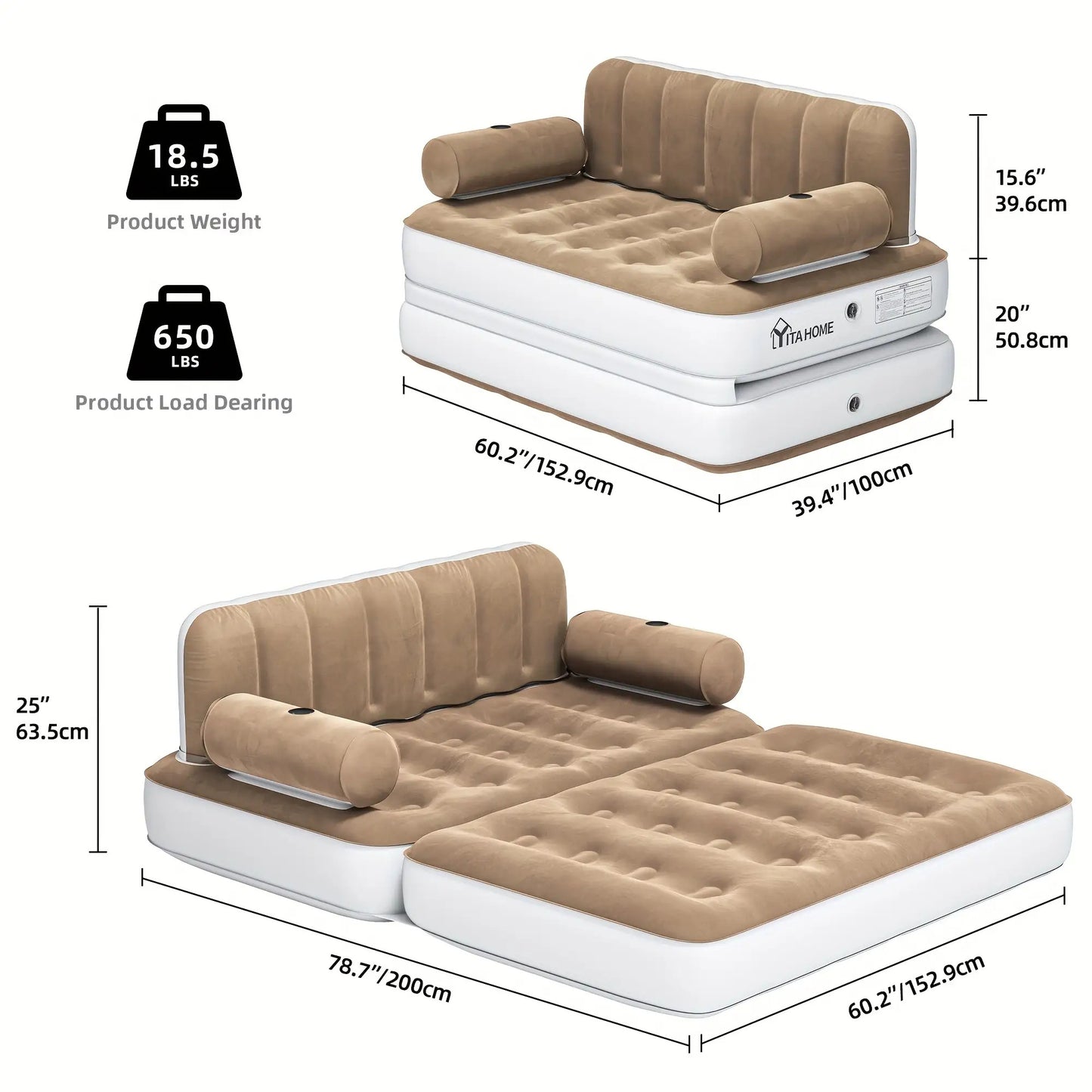 Inflatable Air Sofa Bed 2-in-1 Backrest Couch Airbed