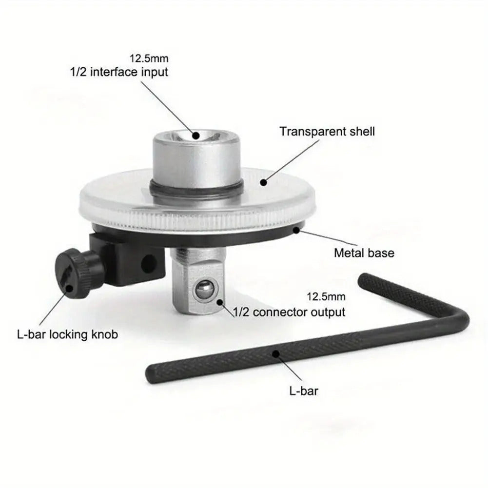1/2 Inch Drive Torque Angle Gauge with Clear Dial & Long Handle
