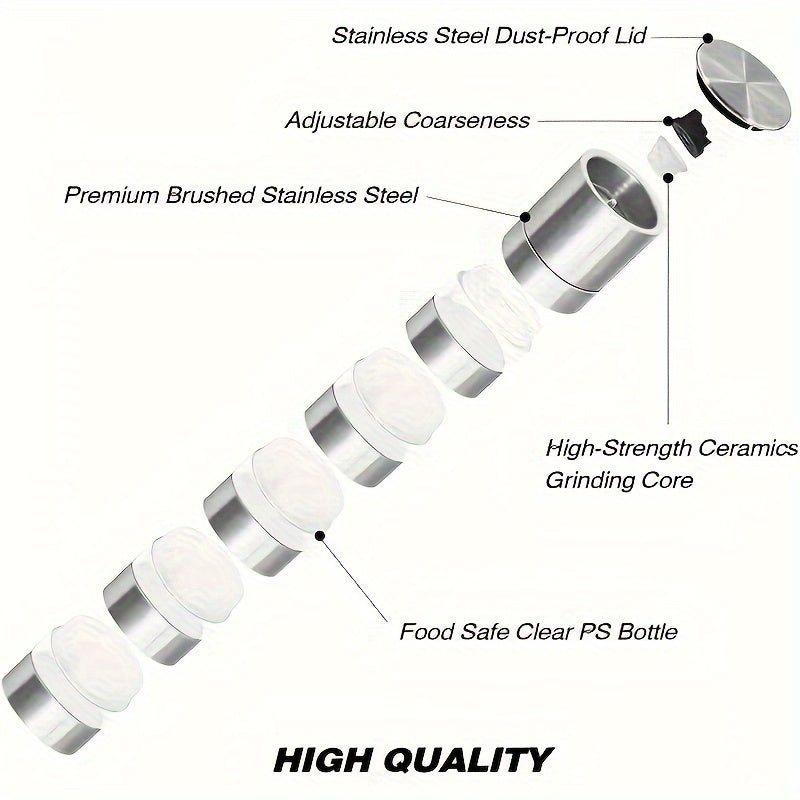5-in-1 Stainless Steel Spice & Salt Grinder Set