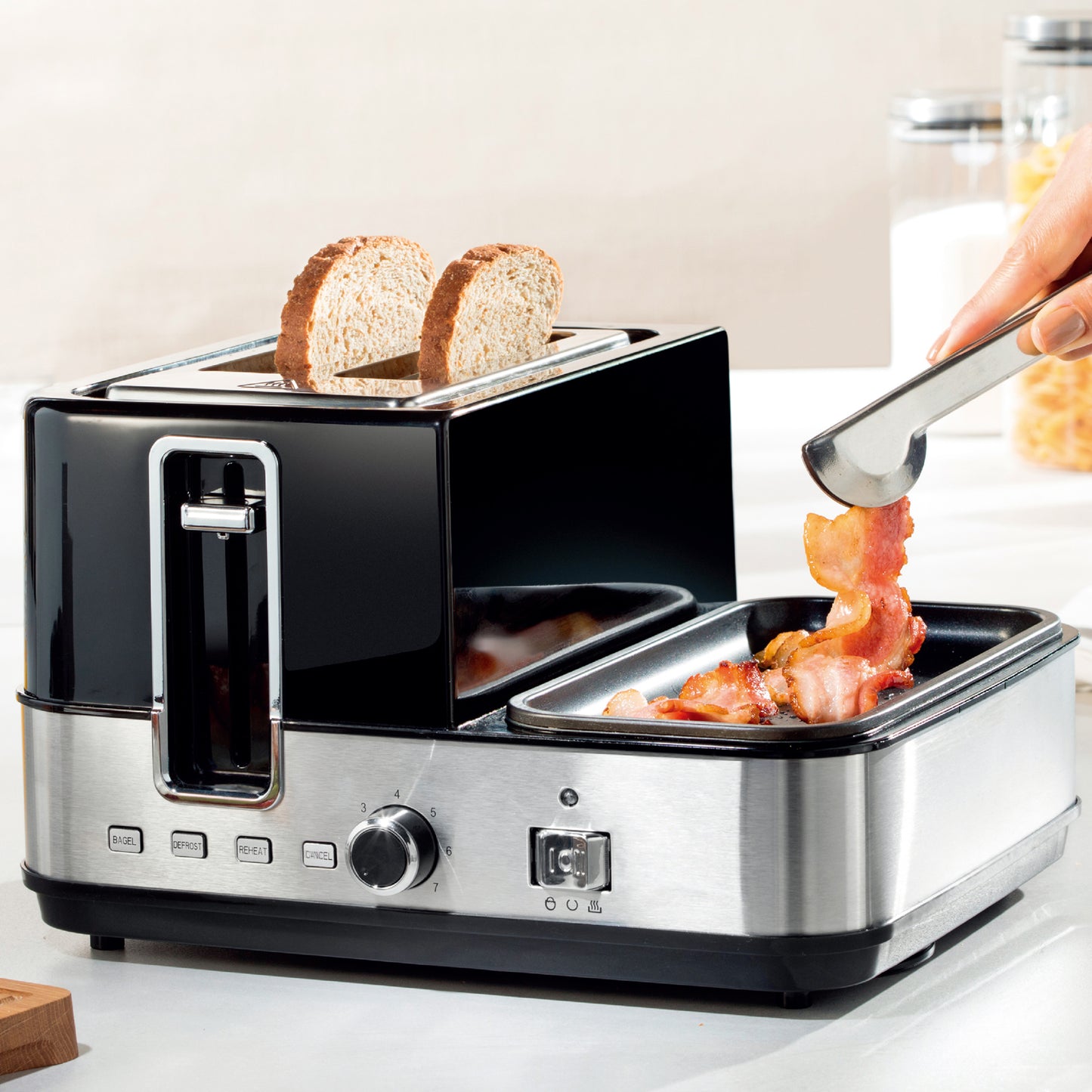1400W Breakfast Master Toaster Egg Cooker Poacher Fryer Grill All In One