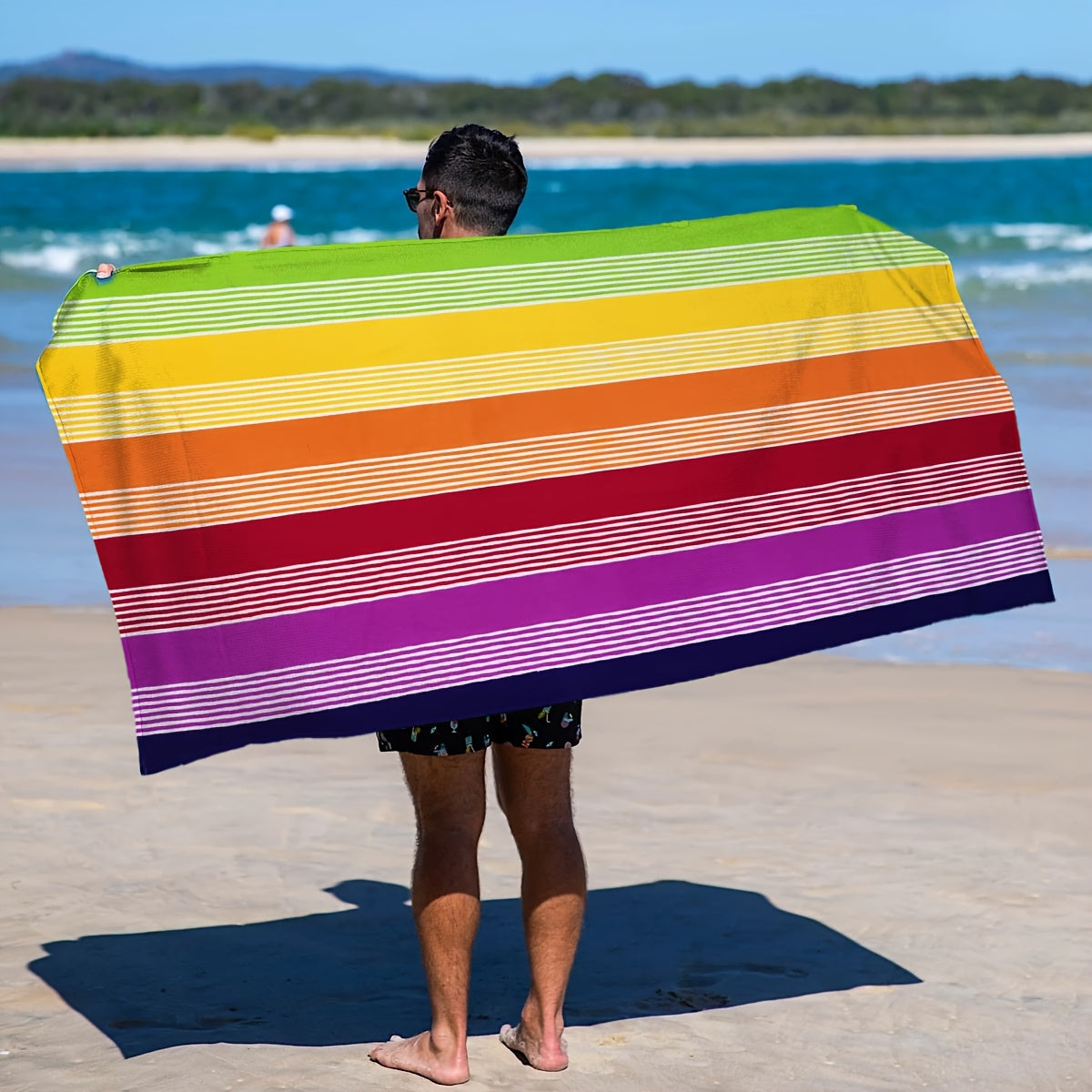Super Soft Extra Large Rainbow Striped Beach Towel - Vibrant Rainbow Colors