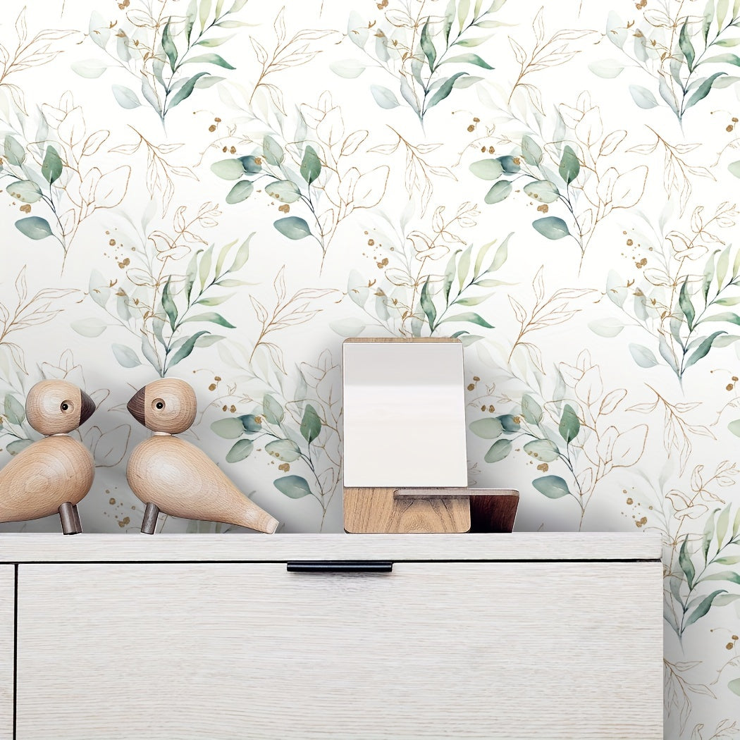 17.7in x 78.7in Green Eucalyptus Leaf Wallpaper - Vinyl Self-Adhesive Waterproof Wall Sticker