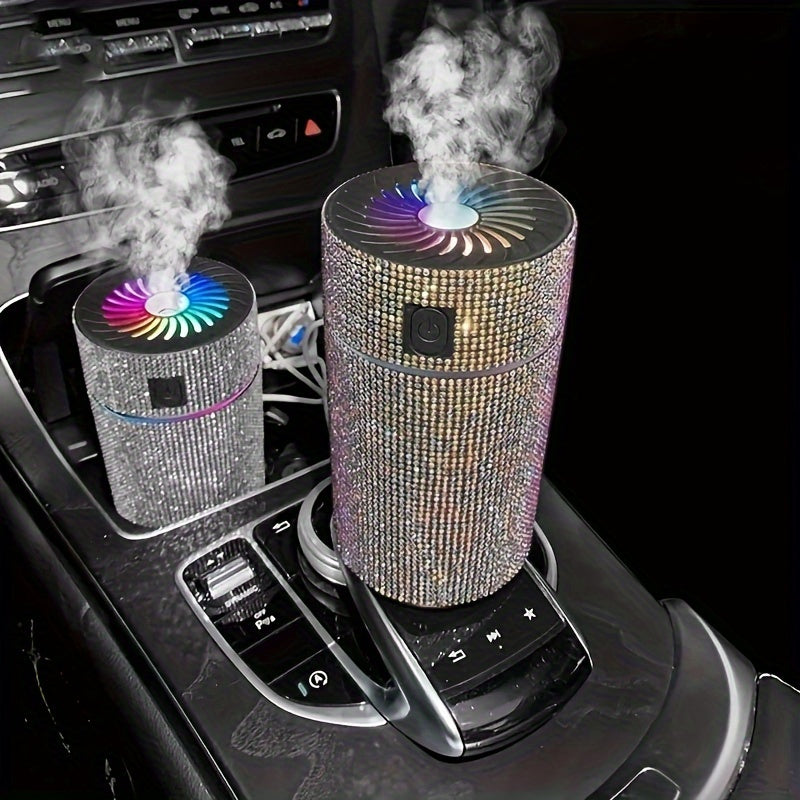 Deluxe Rhinestone Car Diffuser Humidifier, LED Light Aromatherapy Air Freshener