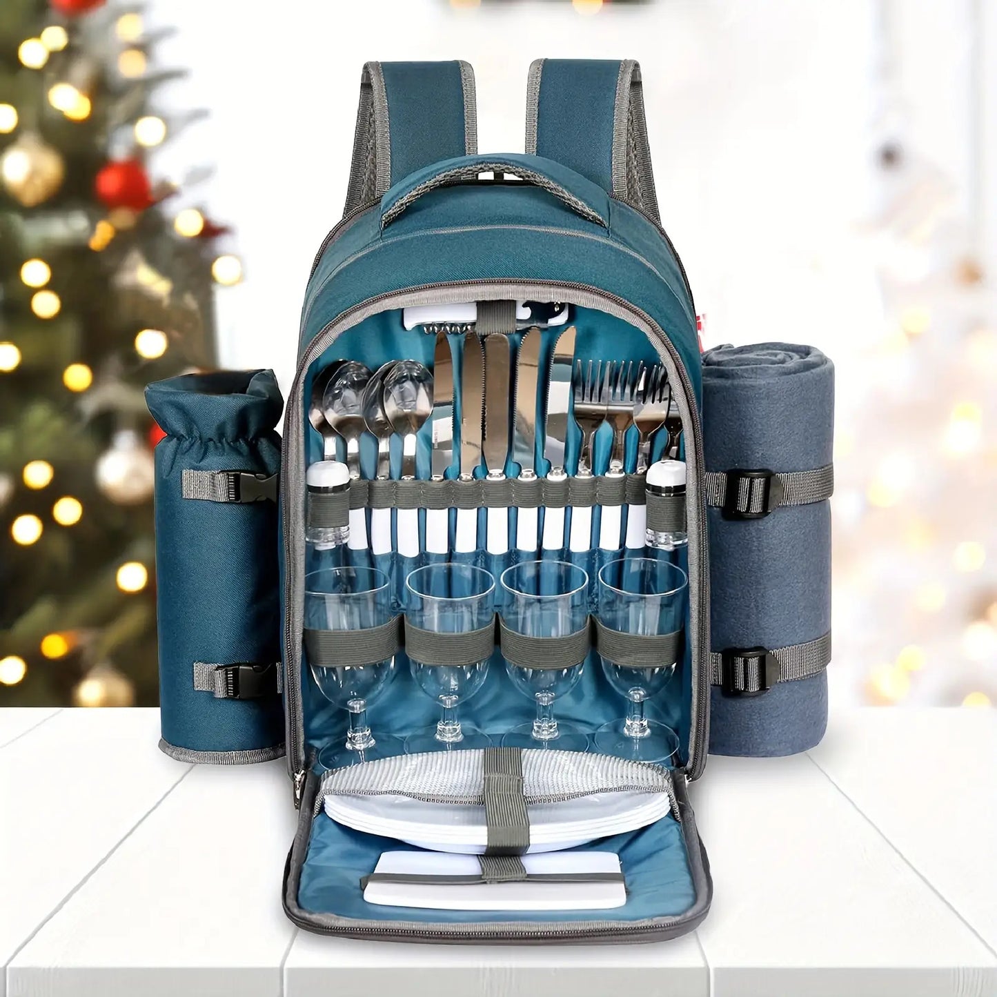 4-Person Picnic Backpack with Cooler Compartment