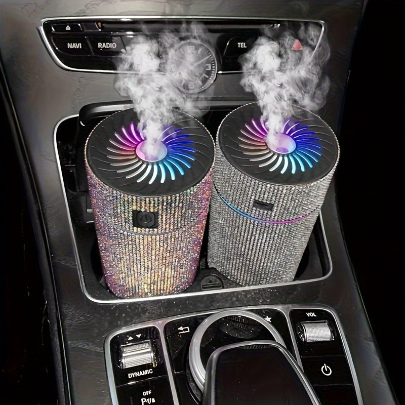 Deluxe Rhinestone Car Diffuser Humidifier, LED Light Aromatherapy Air Freshener