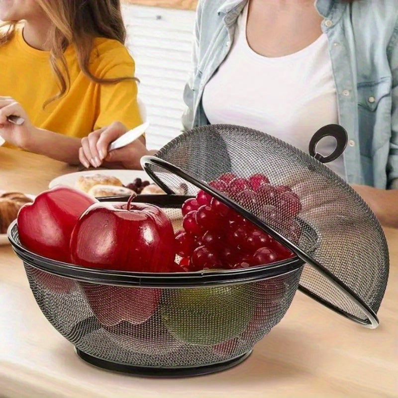 Durable Iron Fruit and Vegetable Washing Basket with Lid