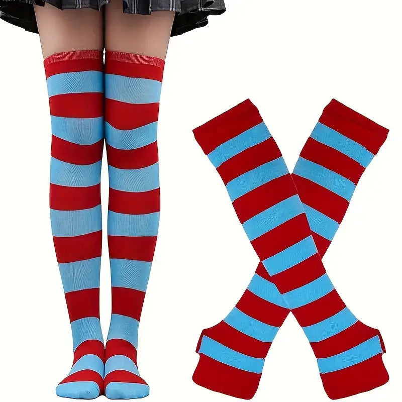 6 Sets of Women'S Striped Knee-High Socks
