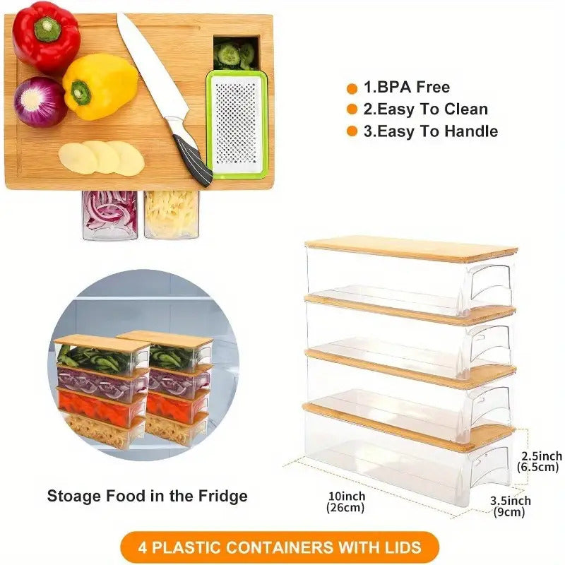 1pc Durable Bamboo Cutting Board With Drawers