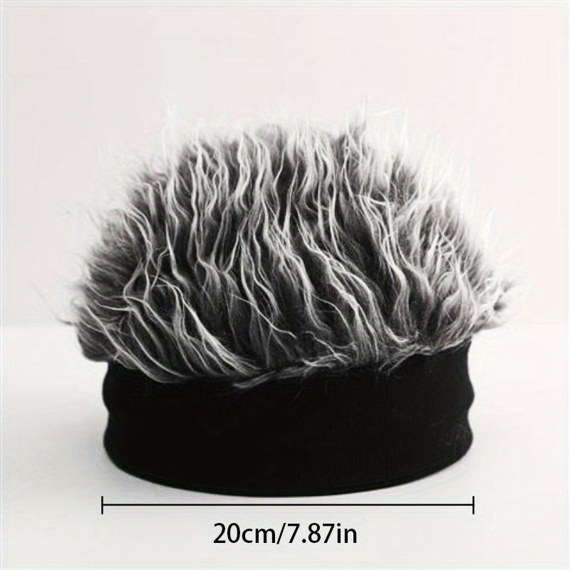 Men'S Hip-Hop Fashion Beanie with Faux Hair - Black Knit Skull Cap