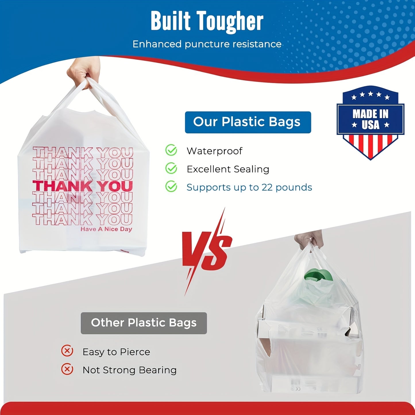 100pcs Heavy-Duty High Quality Reusable Shopping Bags