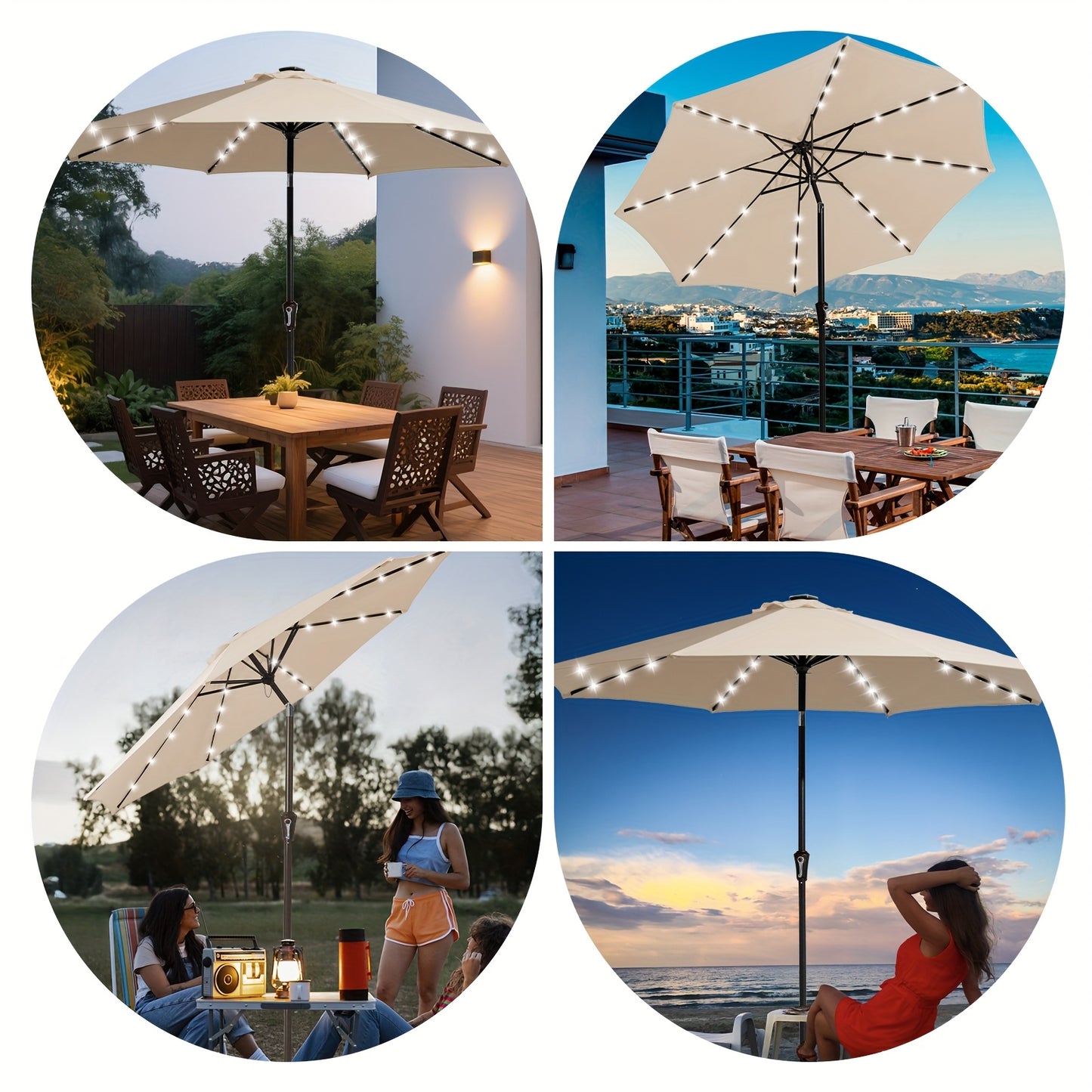 Solar-Powered Patio Umbrella with LED Lights