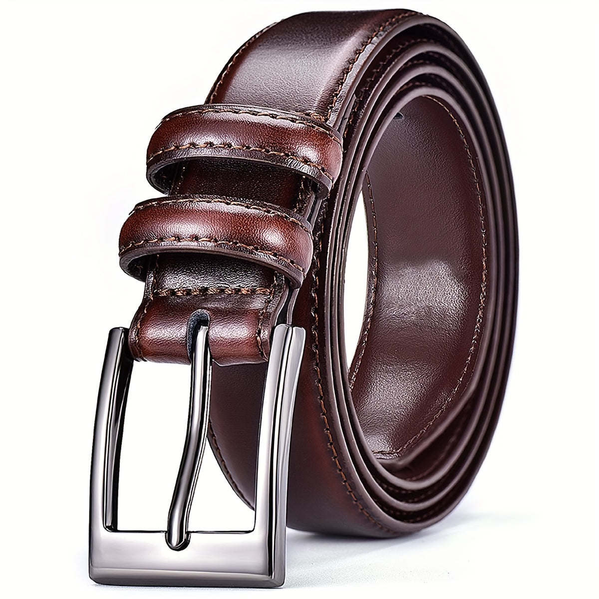 5pcs Men's Genuine Leather Belts with Metallic Buckles