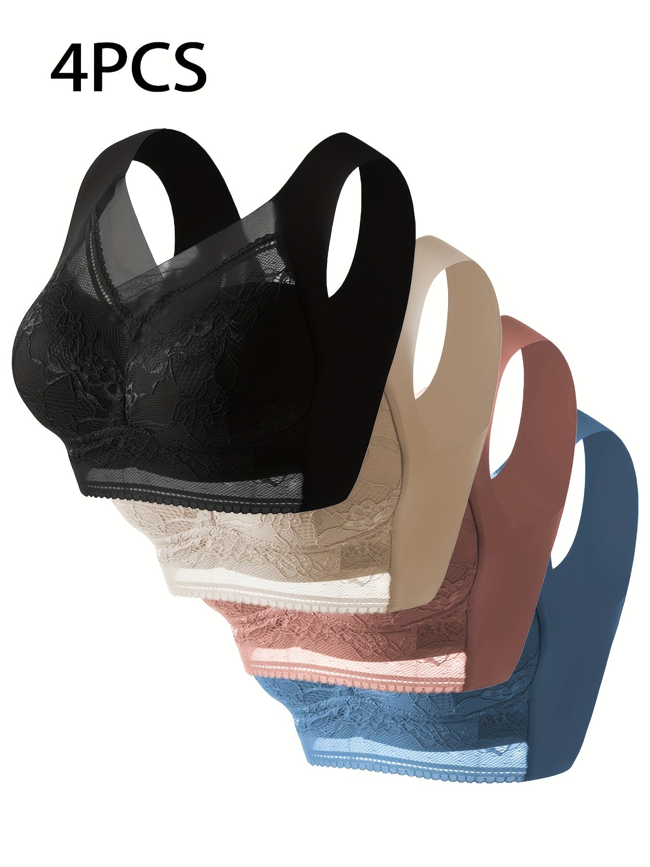 4pcs Set, Seamless And Sexy Push-Pull Wireless Posture Correction Bra
