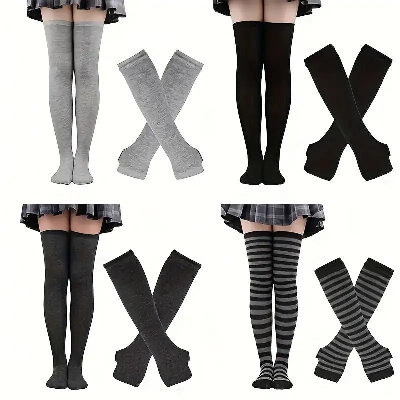 6 Sets of Women'S Striped Knee-High Socks