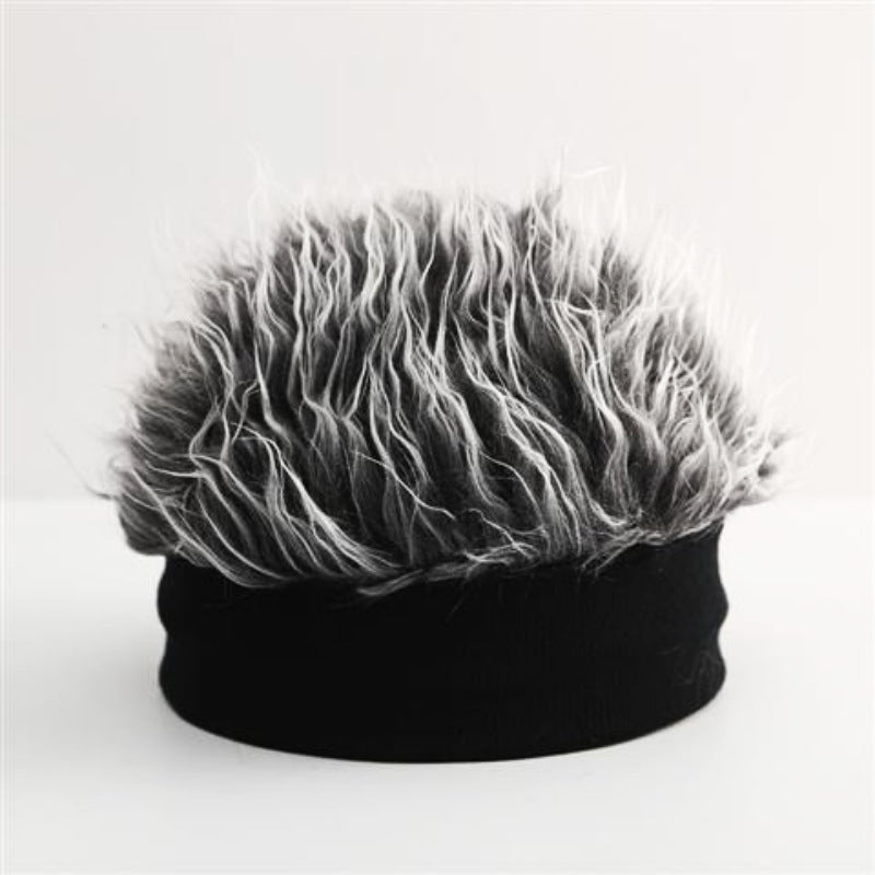 Men'S Hip-Hop Fashion Beanie with Faux Hair - Black Knit Skull Cap