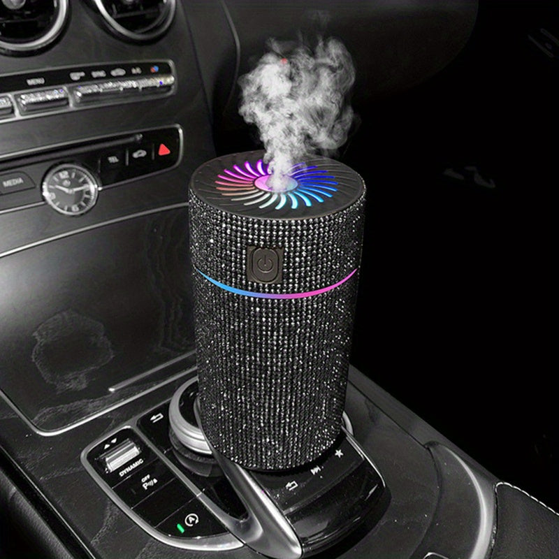 Deluxe Rhinestone Car Diffuser Humidifier, LED Light Aromatherapy Air Freshener