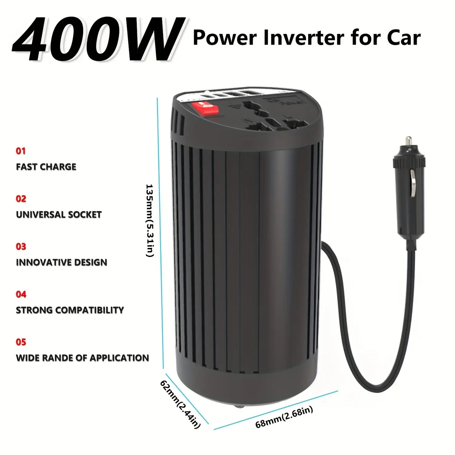 400W Vehicle Power Inverter Converting DC 12V to AC 220V