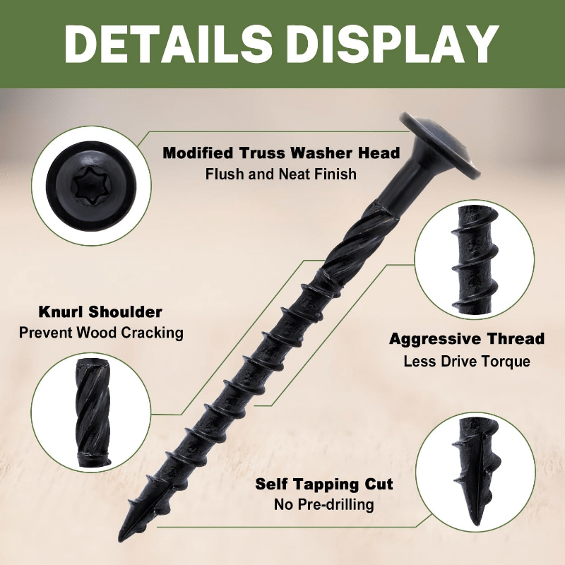 100pcs Black Carbon Steel Wood Screw Kit
