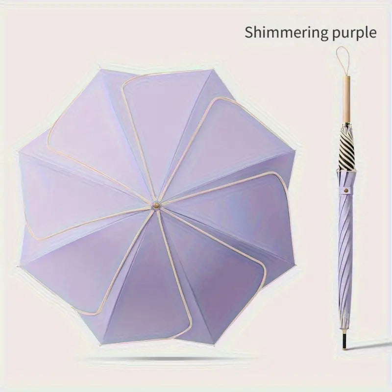 1-Pack Flower Petal Design Automatic Open Umbrella with Wood Handle