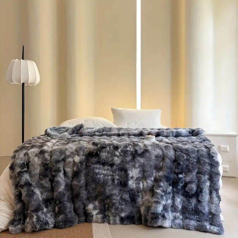 1pc Double-sided Tie-dyed Faux Rabbit Fleece Blanket