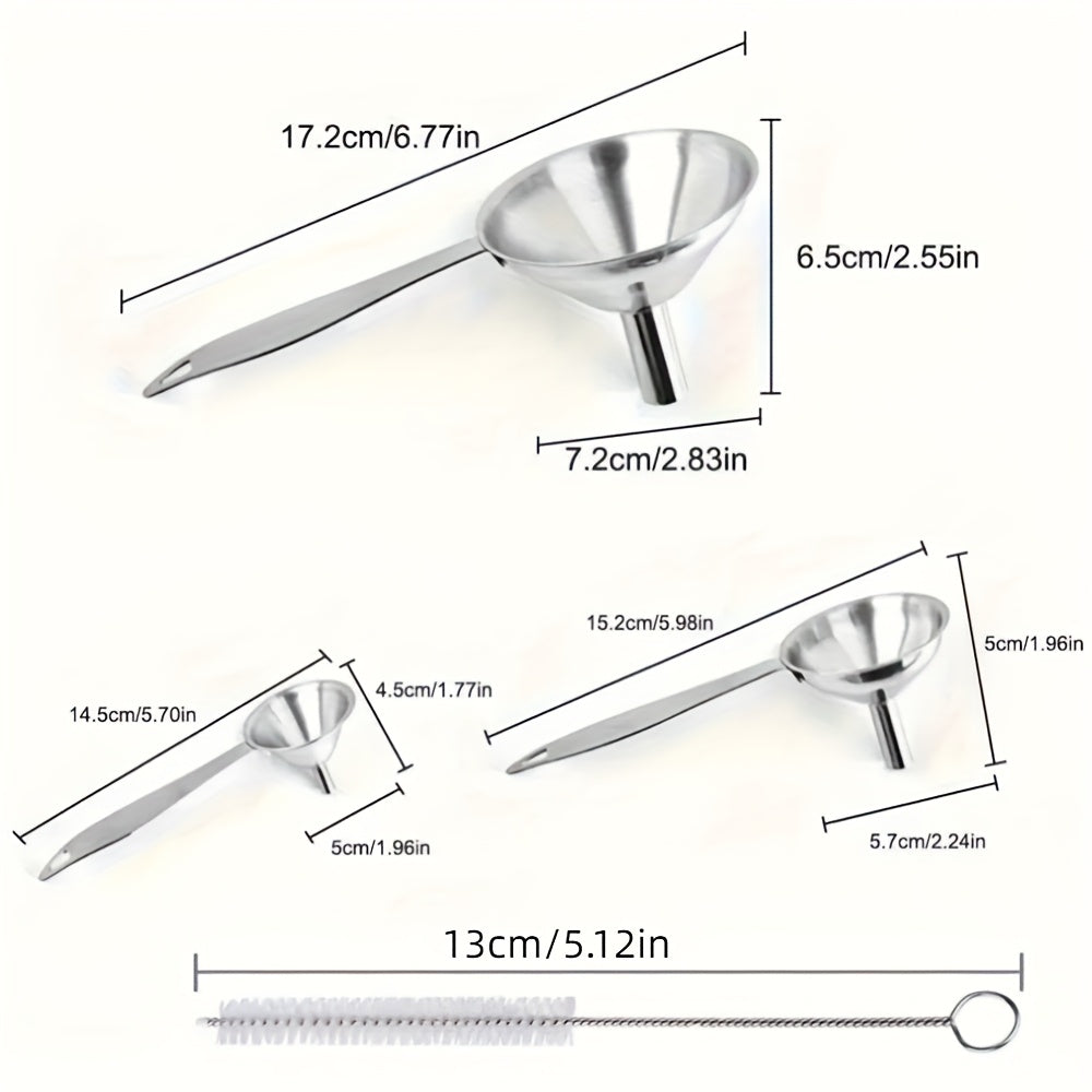 4pcs Stainless Steel Kitchen Funnel Set with Cleaning Brush