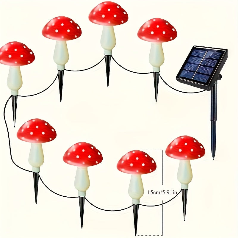 8-Pack Solar-Powered Red Mushroom Lights