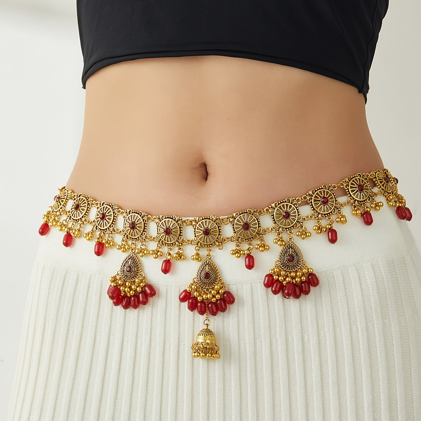 Multi-Colored Tassel Waist Chain with Golden Accents