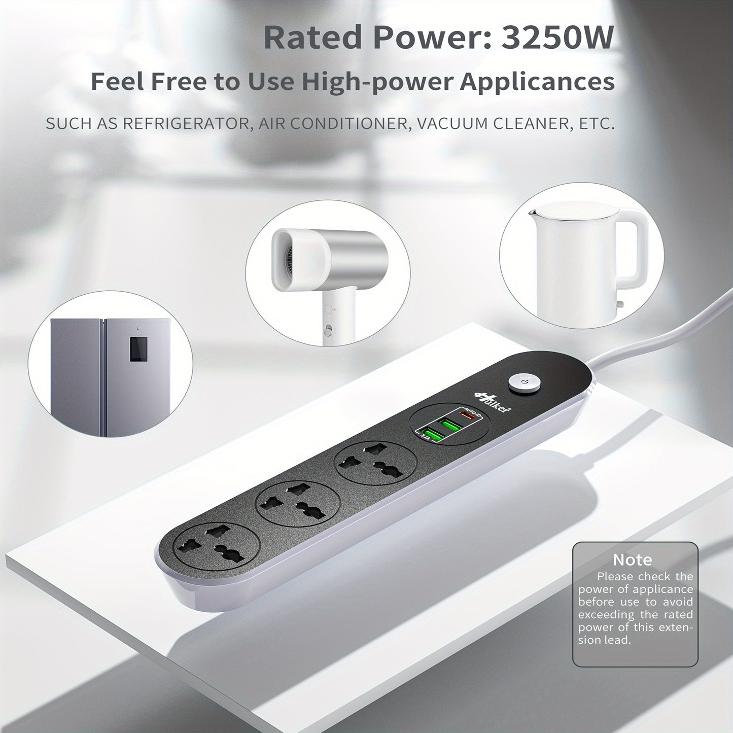 Extension Lead with USB slots 3 Way 3 USB Ports
