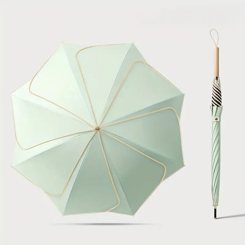 1-Pack Flower Petal Design Automatic Open Umbrella with Wood Handle