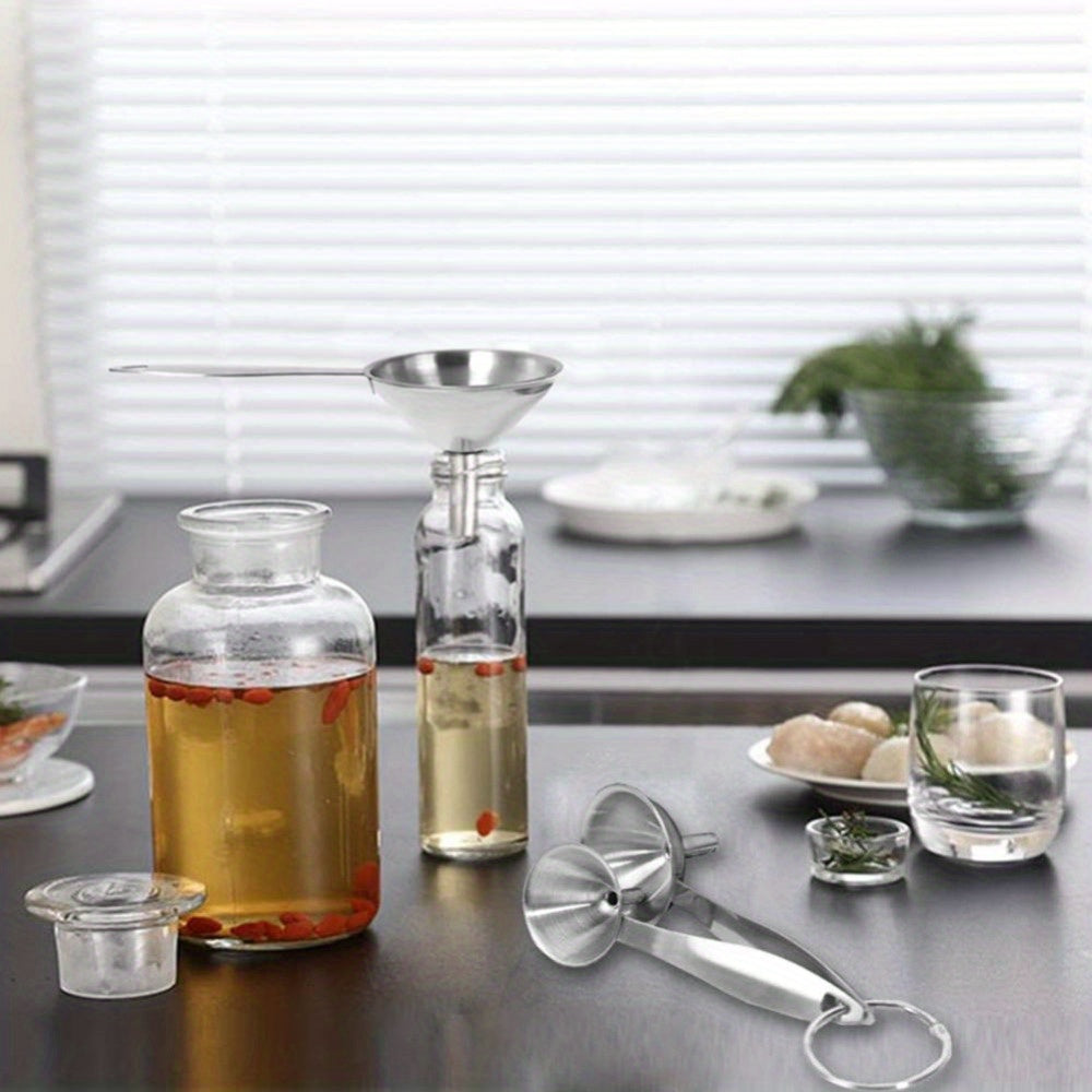 4pcs Stainless Steel Kitchen Funnel Set with Cleaning Brush