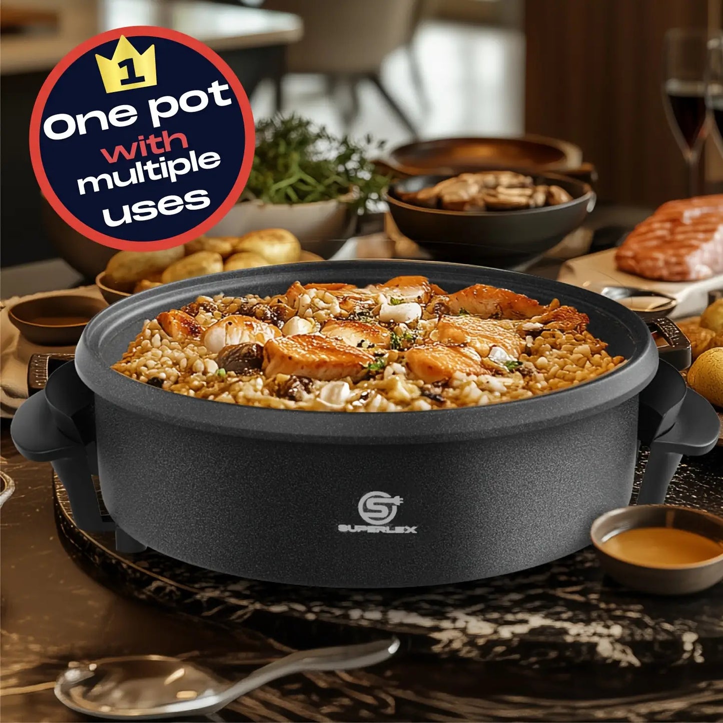 Large 42cm Electric Cooker Pan & Frying Pan with Lid