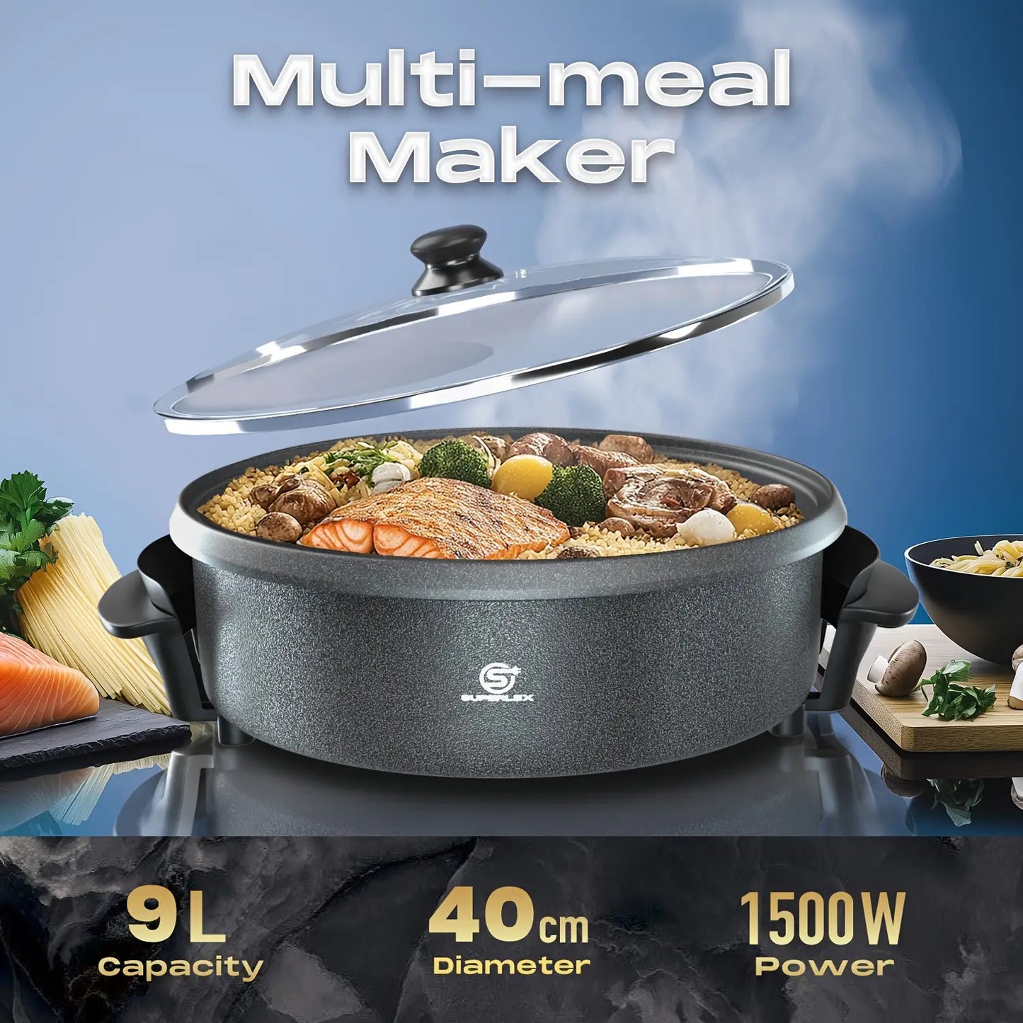 Large 42cm Electric Cooker Pan & Frying Pan with Lid