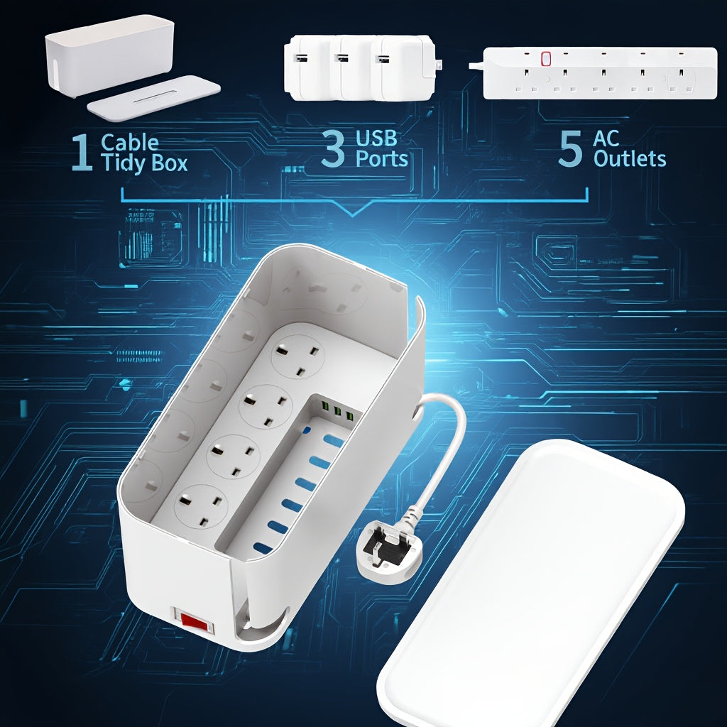 UK Plug Power Strip with 5 Outlet sockets & 3 USB Ports