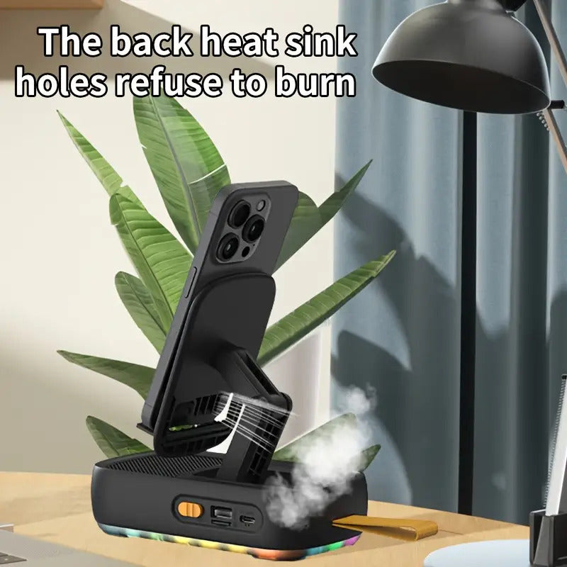 LED Colorful Light Phone Holder with Wireless Speaker and Power Bank