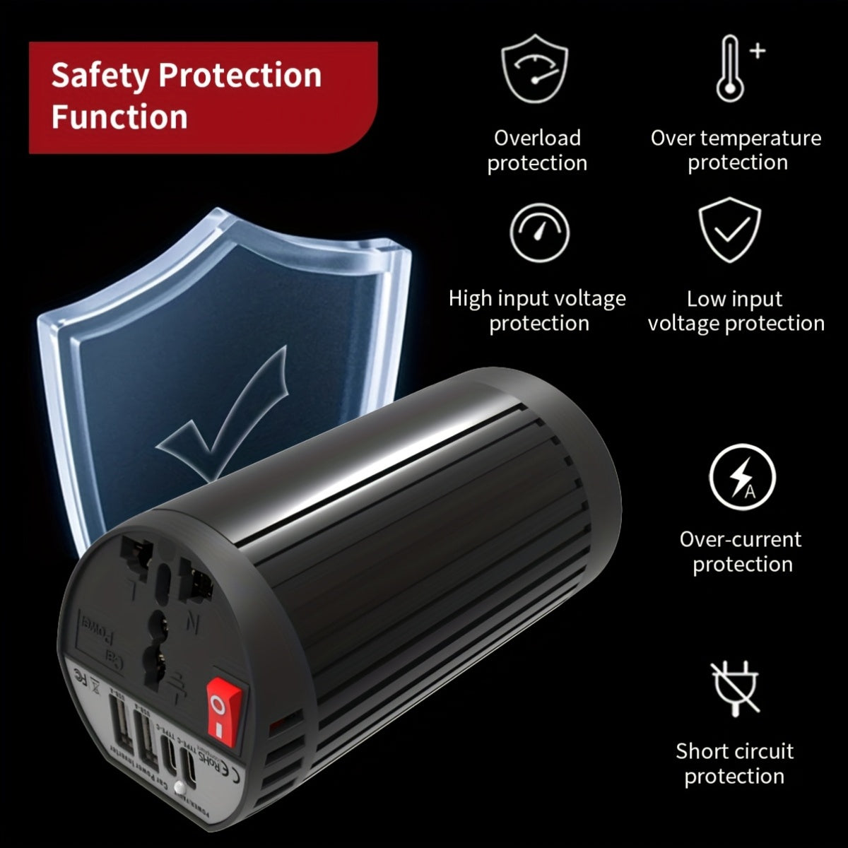 400W Vehicle Power Inverter Converting DC 12V to AC 220V