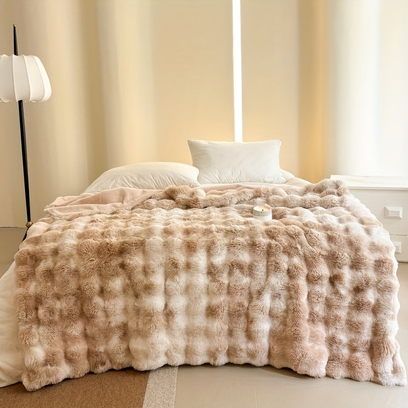 1pc Double-sided Tie-dyed Faux Rabbit Fleece Blanket