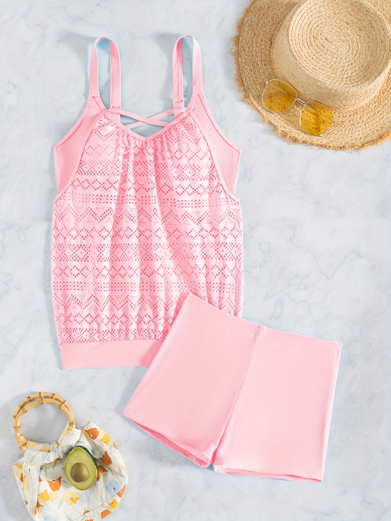 Women'S Stylish Pink Two-Piece Tankini Set