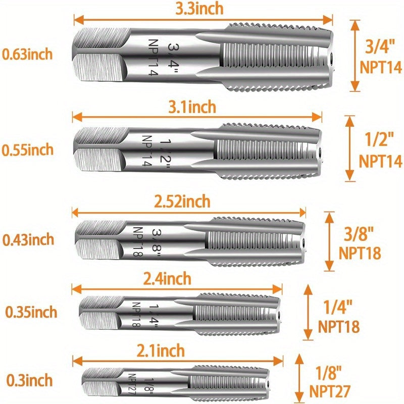 5pcs Precision Carbon Steel NPT Tap Set
