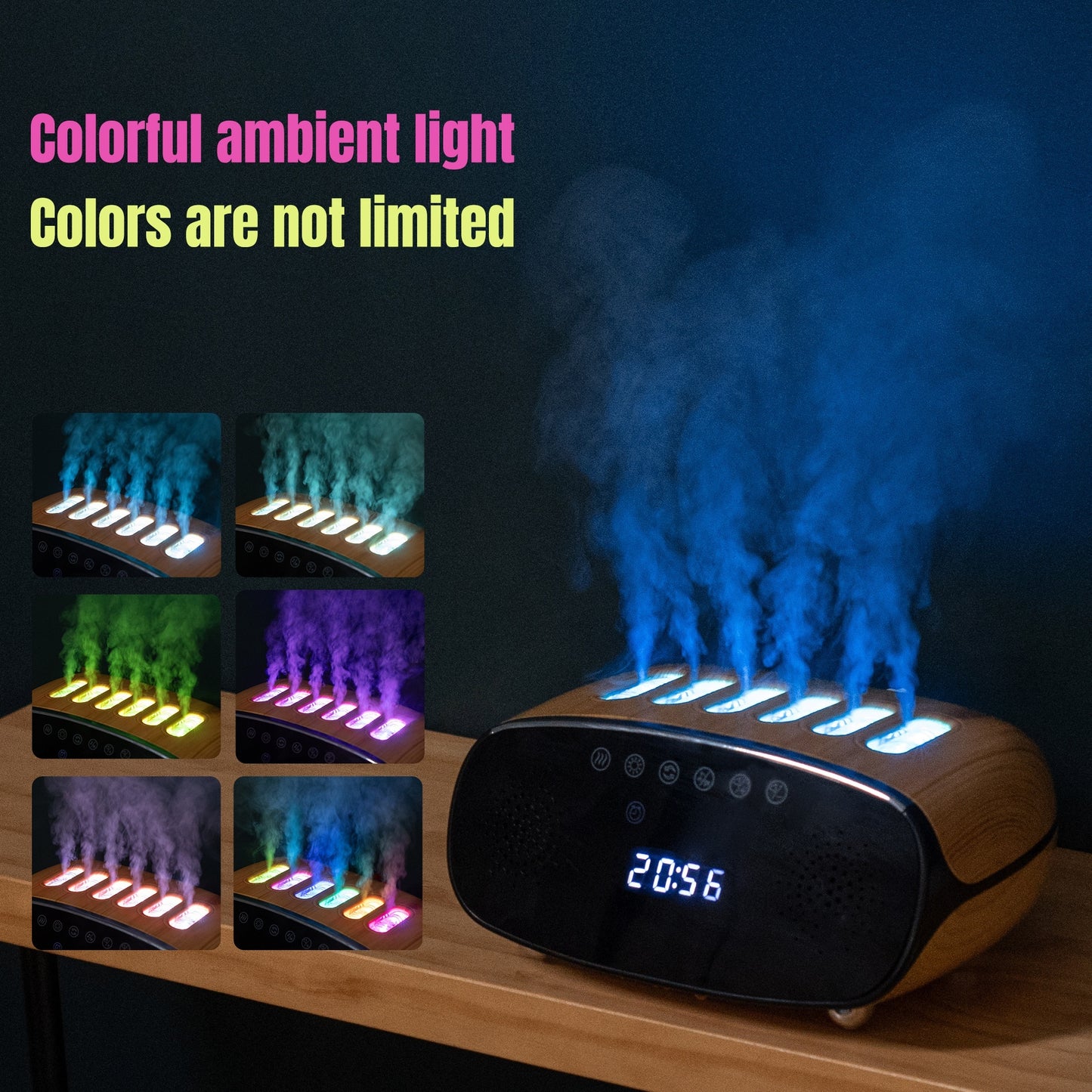 Color-Changing Wireless Speaker & Alarm Clock Humidifier