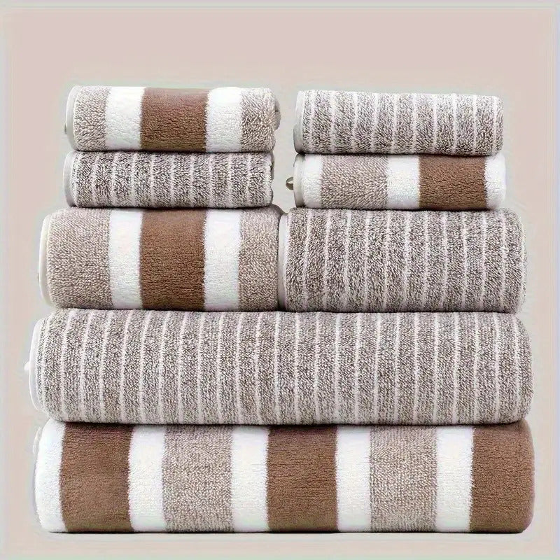 8pcs Non-Shedding Super Absorbent Dual-Tone Striped Bath Towel Set