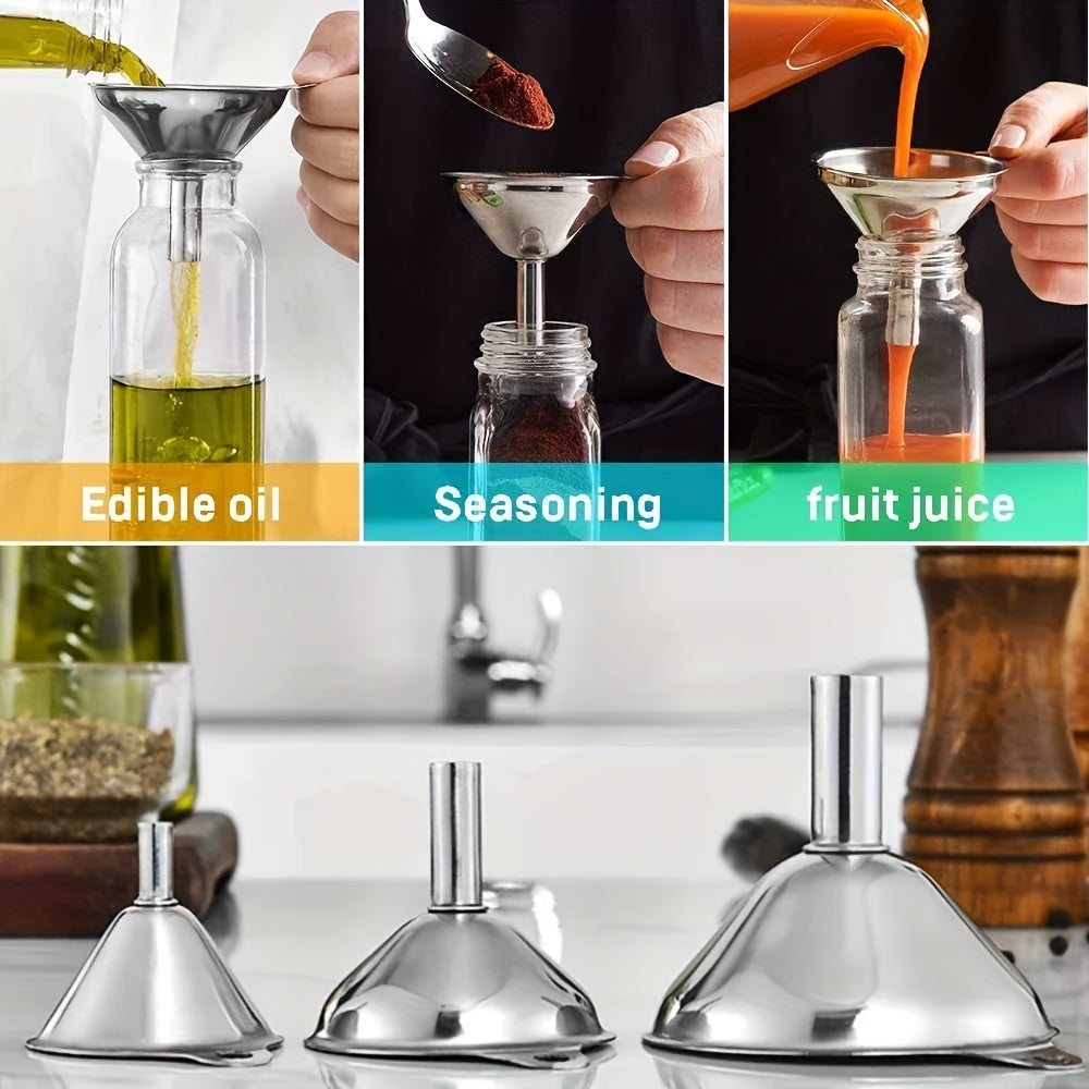4pcs Stainless Steel Kitchen Funnel Set with Cleaning Brush