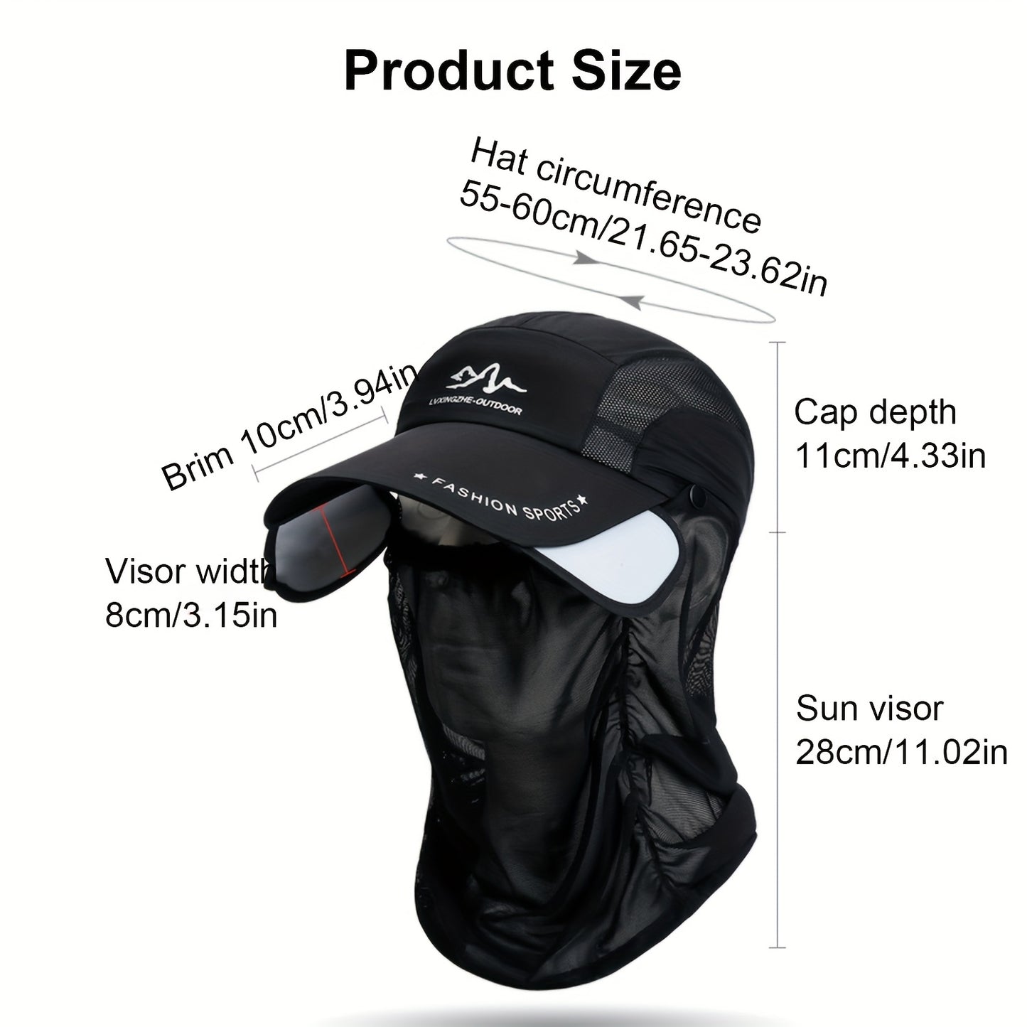 3pcs Men'S Adjustable Baseball Cap with Removable Neck Guard