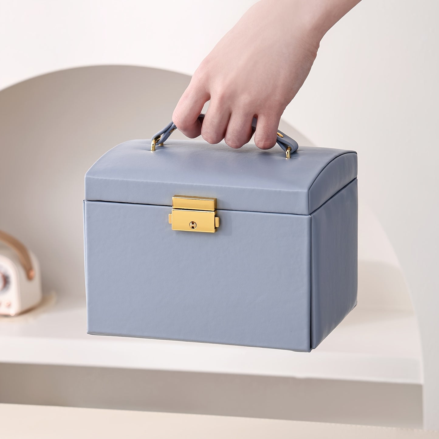 1pc Portable Jewelry Organizer Box with Built-in Mirror