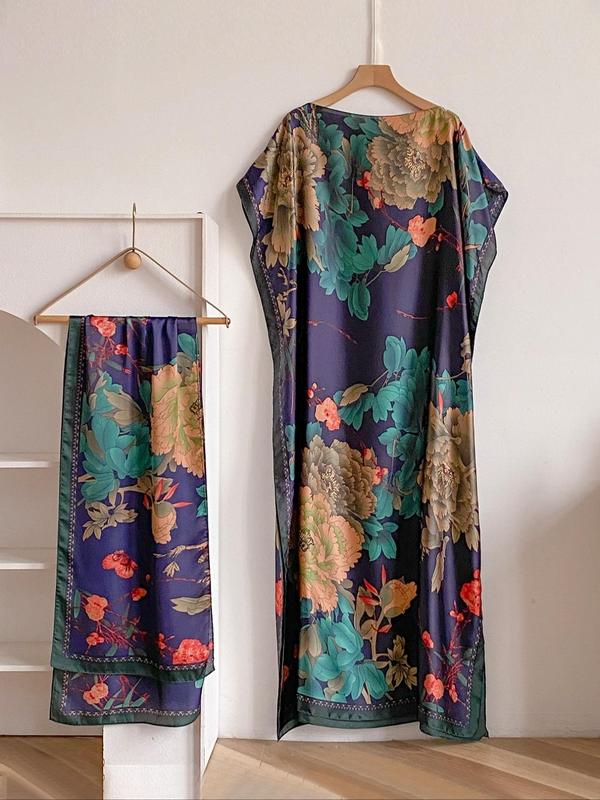 Women's Floral & Butterfly & Peacock Print Cape Shawl & Scarf Set