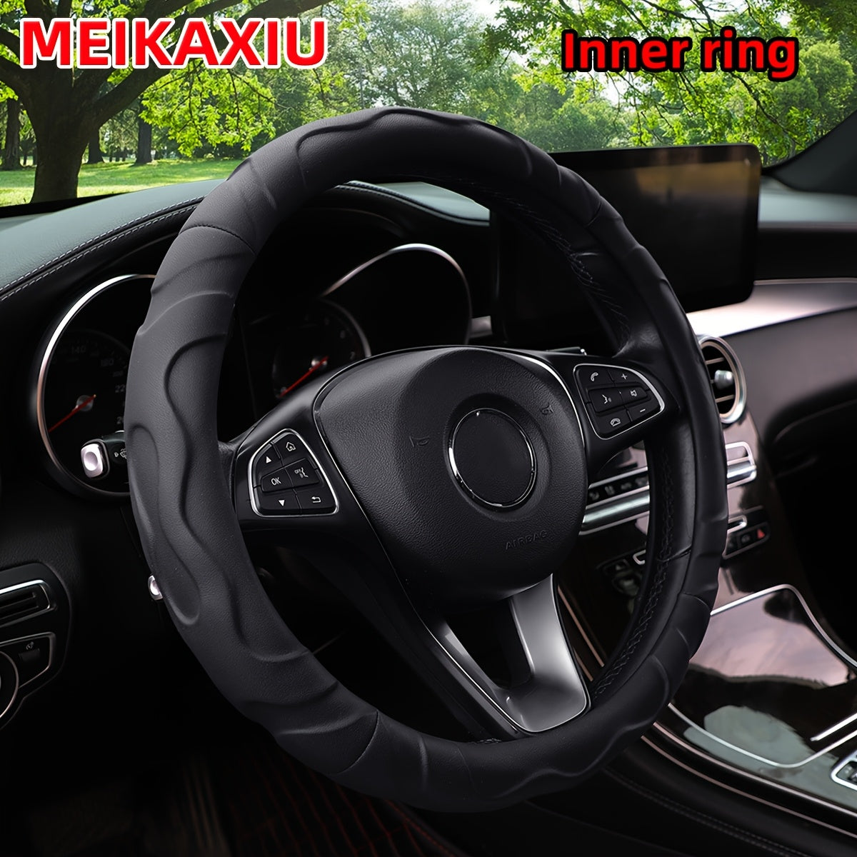 1 PU Leather Textured 3D Design Sports Car Steering Wheel Cover