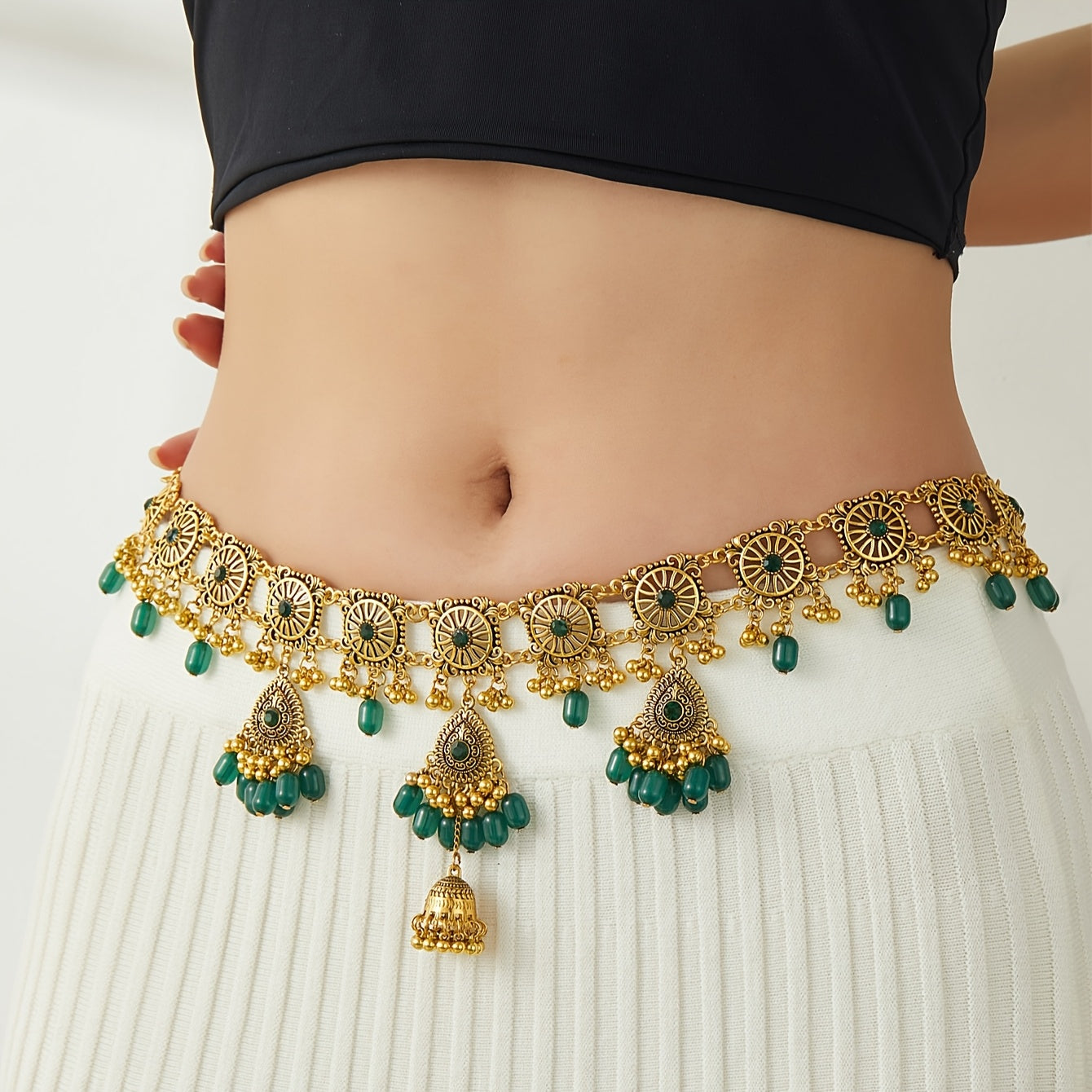 Multi-Colored Tassel Waist Chain with Golden Accents