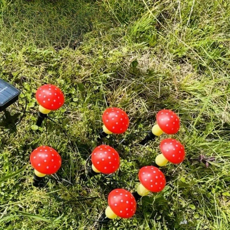 8-Pack Solar-Powered Red Mushroom Lights