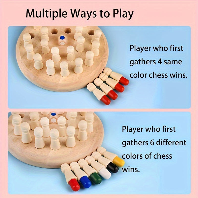Wooden Memory Matching Game - Educational Chess Puzzle For Kids And Adults