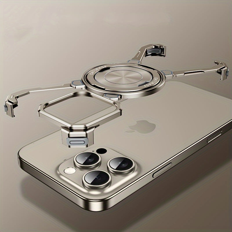 360 ° Rotating Aluminum Alloy Frameless Natural Titanium Steel Phone Case